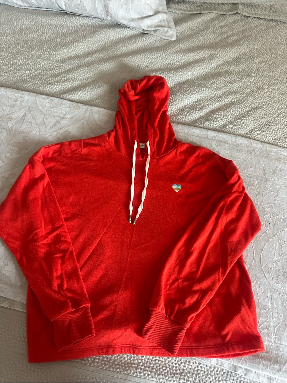 P.J. Salvage Red Crewneck Hoodie with Heart Patch